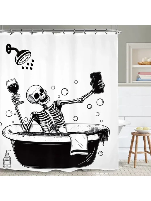 Нет бренда Забавная занавеска для душа с изображением скелета и черепа, вариант, фото 6