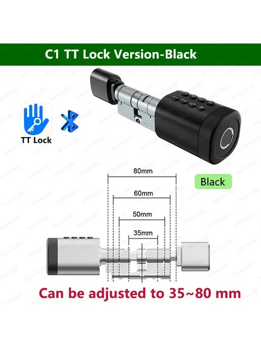 RAYKUBE C1 Умный цилиндрический замок Black TT Lock, черный