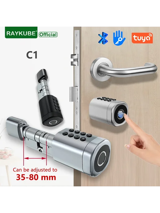 RAYKUBE C1 Умный цилиндрический замок Black TT Lock, черный, фото 2