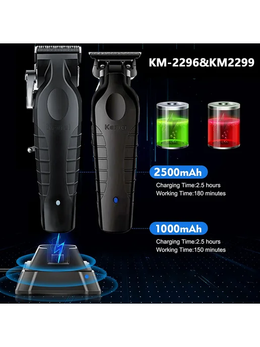 Kemei Набор машинок для стрижки KM-2296, KM-2299, KM-1102 KM, аккумуляторный триммер волос 2296NOBOX, фото 4