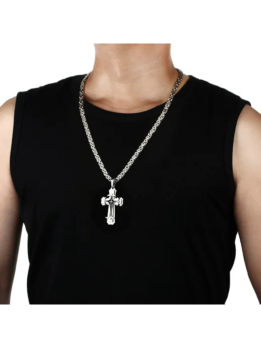 diyalo Мужское ожерелье с крестом, сталь, 55 см, Silver Blac, серебристый, фото 5
