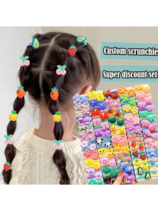 Нет бренда Детские резинки для волос, хлопок, мультяшные рисунки 40Pcs, 40 шт, фото 2
