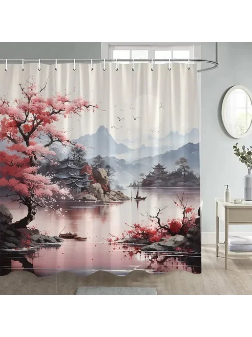 Нет бренда Вишневая абстрактная шторка для душа из полиэстера 90x180cm, вариант