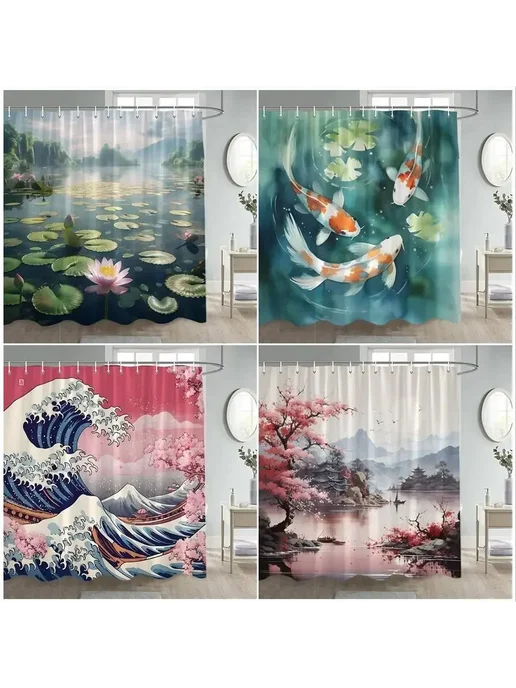 Нет бренда Вишневая абстрактная шторка для душа из полиэстера 90x180cm, вариант, фото 2