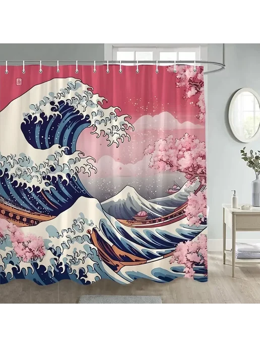 Нет бренда Вишневая абстрактная шторка для душа из полиэстера 90x180cm, вариант, фото 3