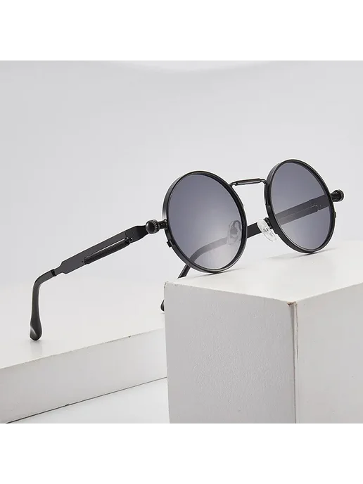 Нет бренда Мужские круглые солнцезащитные очки Retro UV400 black, черный, фото 2