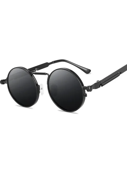 Нет бренда Мужские круглые солнцезащитные очки Retro UV400 black, черный, фото 5