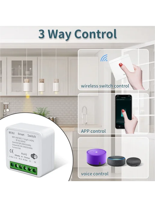 Нет бренда Умный Wi-Fi выключатель Tuya 16А Синий, 1pc Receiver, синий, фото 3
