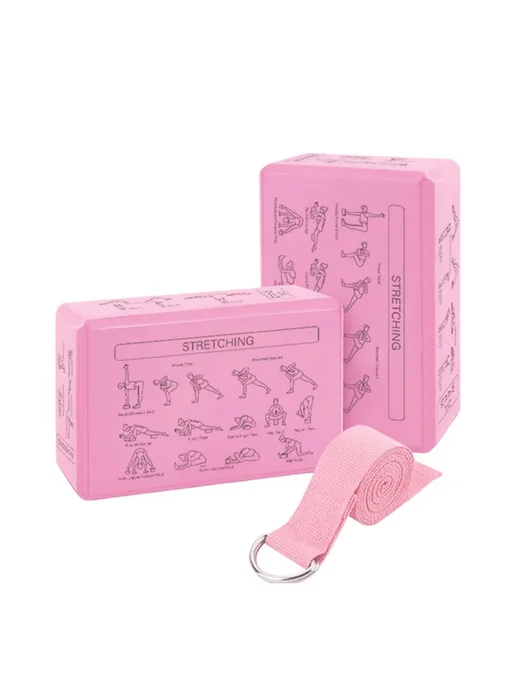 Нет бренда Набор блоков для йоги EVA 2 шт + ремень 182,88 см Pink-1set, 2 шт