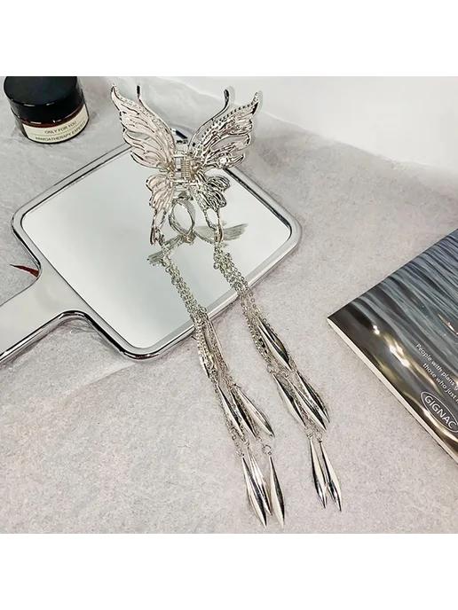 Нет бренда Металлическая заколка для волос в форме бабочки Rhodium Plat, вариант, фото 6