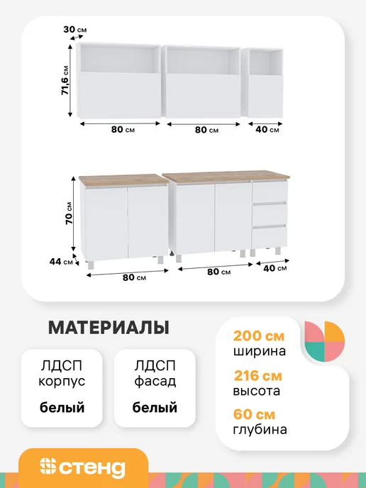 Стендмебель Кухонный гарнитур Хелен 2 метра, белый, фото 2