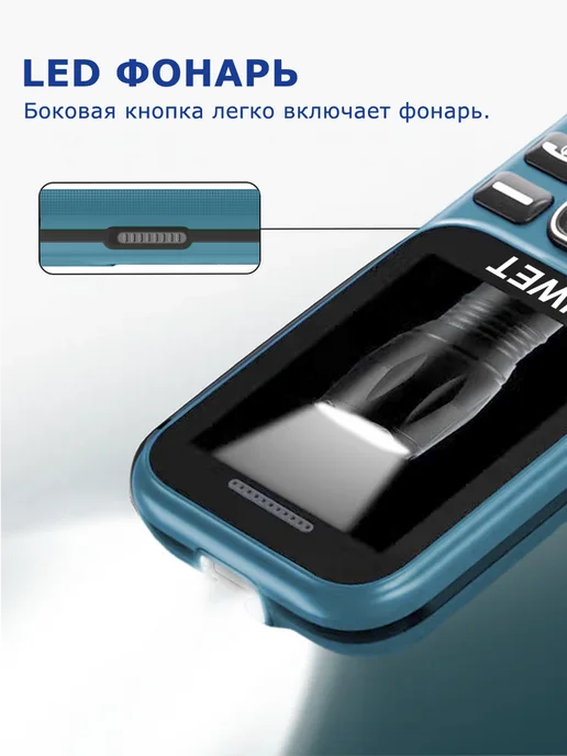 GUWET Телефон кнопочный мобильный A2, 3800mAh, синий, 3800 мАч, фото 7