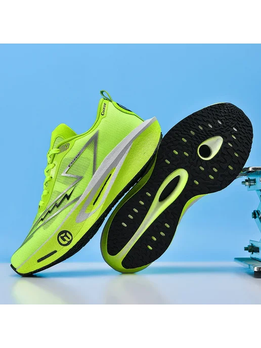 Нет бренда Мужские беговые кроссовки Carbon Board Marathon, дышащие, ле, зеленый