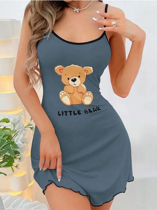 Женская Сексуальная Короткая Ночная Сорочка До Колен Из Поли, розовый, фото 2