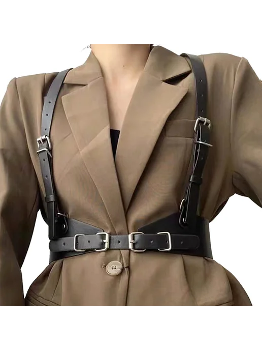 Нет бренда Женская кожаная портупея Бежевый, harness belt3, бежевый