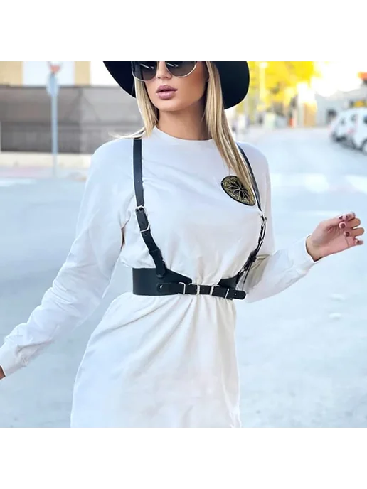Нет бренда Женская кожаная портупея Бежевый, harness belt3, бежевый, фото 4