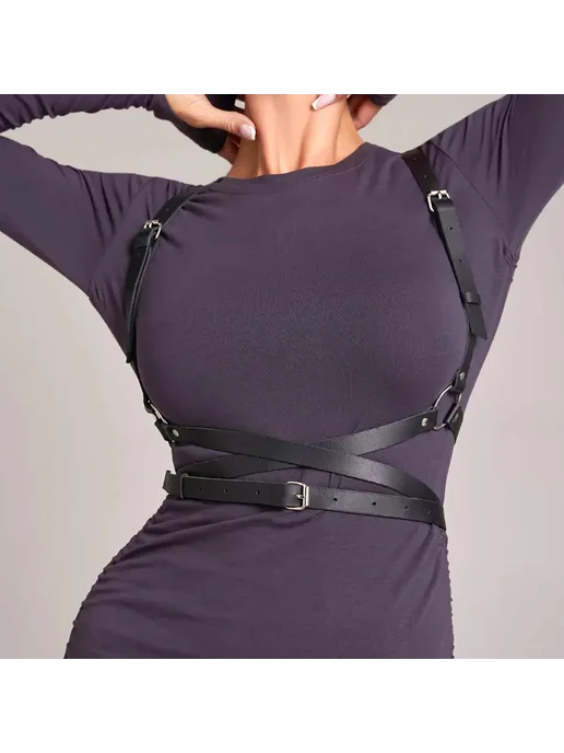 Нет бренда Женская кожаная портупея Бежевый, harness belt3, черный