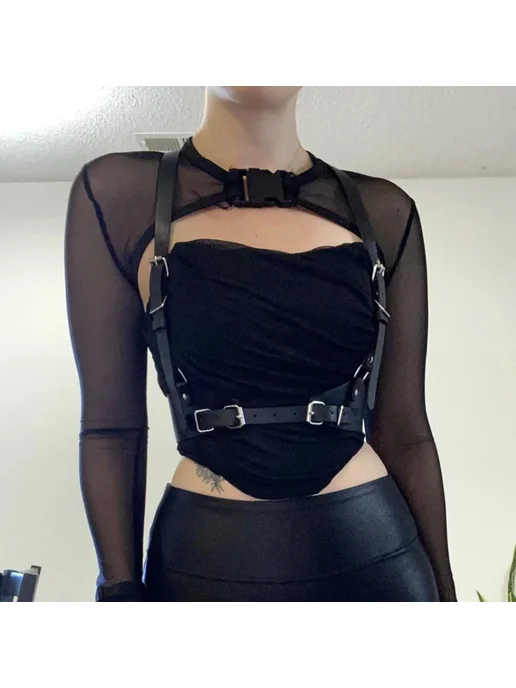 Нет бренда Женская кожаная портупея Бежевый, harness belt3, черный, фото 7
