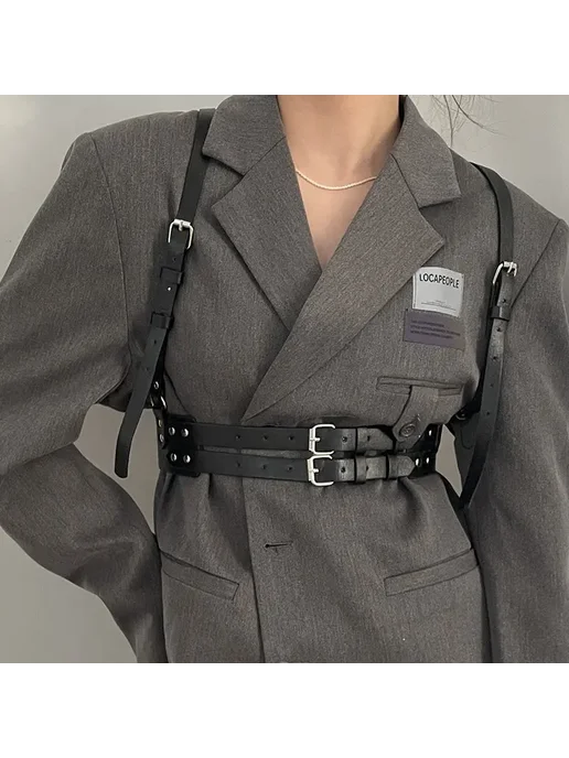 Нет бренда Женская кожаная портупея Серый, harness belt, серый