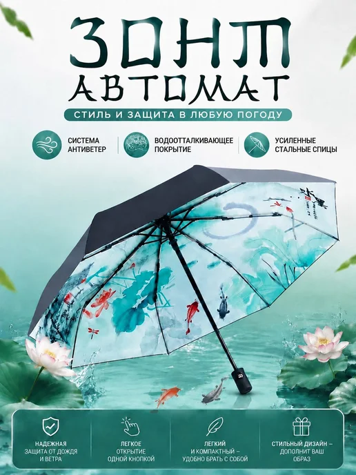 RainGlam Зонт автомат антиветер, черный