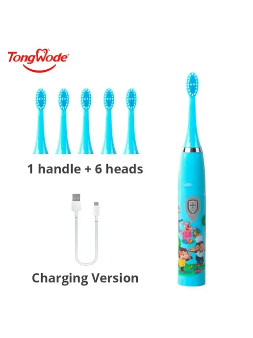 TONGWODE Детская электрическая зубная щетка Blue With 3 Head, синий, фото 2