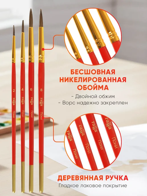Гамма Кисти для рисования набор 4 штуки, пони, вариант, фото 4