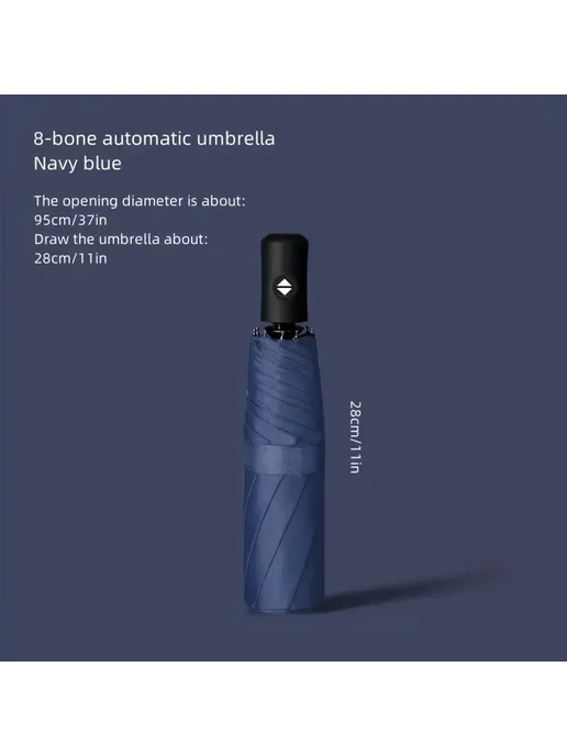 Нет бренда Автоматический зонт 8 спиц navy Черный, black, синий, фото 6