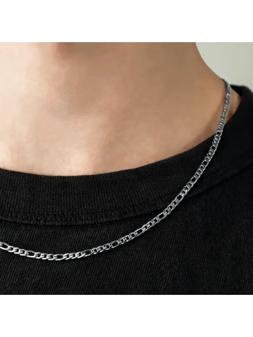 Нет бренда Золотая цепочка Фигаро из нержавеющей стали для мужчин 50cm, золотой, фото 3