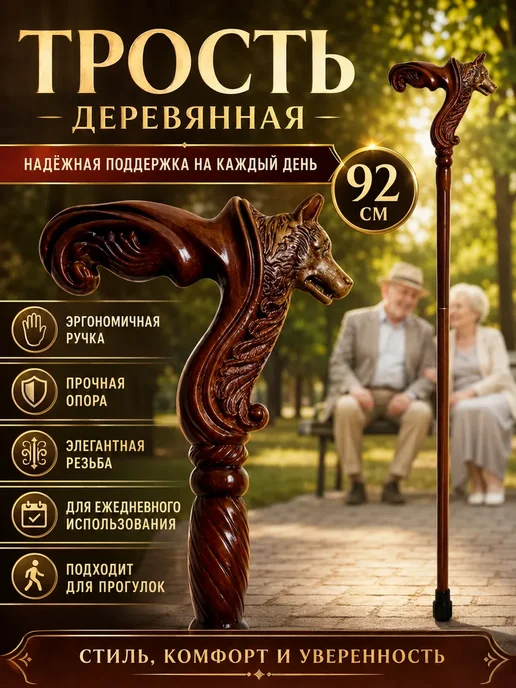 Трость опорная деревянная, красный