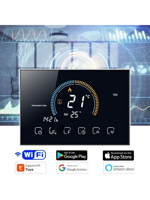 TTAKA7 TUYA Wi-Fi Умный Термостат White, BHT8000GA(WITH WIFI), белый, фото 2
