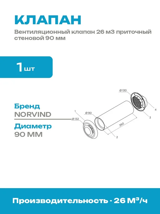 Устройство притока воздуха 90 мм клапан стеновой с фильтром, вариант