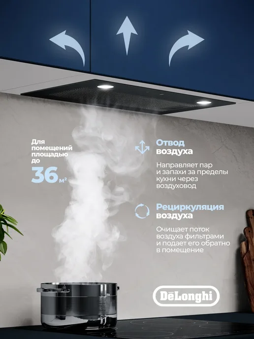 DeLonghi Вытяжка для кухни встраиваемая Betullo 510 NB 52 см, черный, фото 4