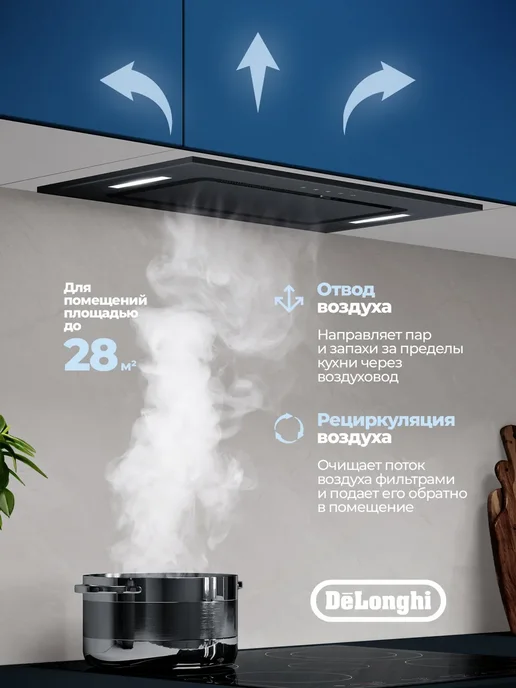 DeLonghi Вытяжка для кухни встраиваемая ORIO 608 NB 52 см, черный, фото 2