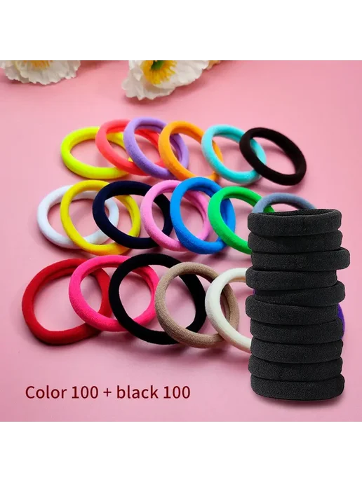 Нет бренда Резинки для волос Black 100+ Random Color 100, черный