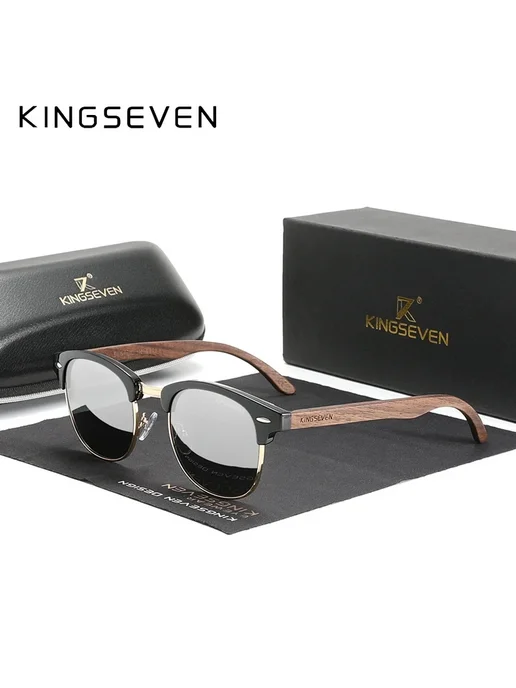 KingSeven Солнцезащитные очки из дерева для мужчин UV400 Gr, коричневый, фото 5