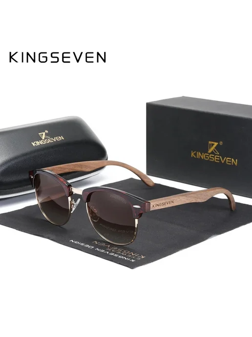 KingSeven Солнцезащитные очки из дерева для мужчин UV400 Gr, коричневый, фото 6
