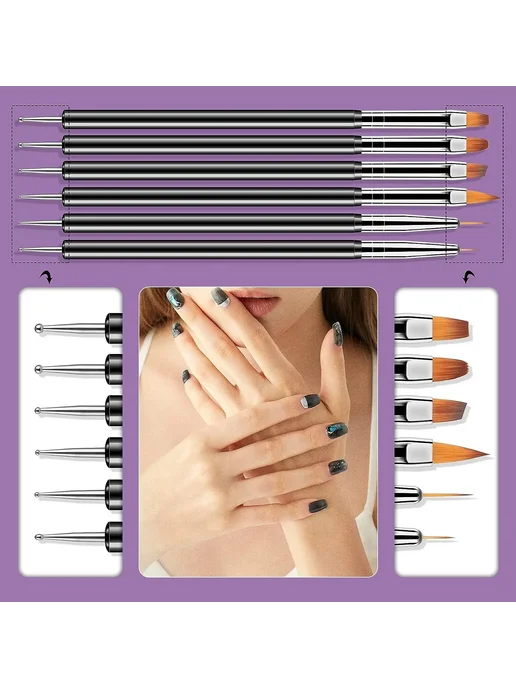 DianaBeauty Набор кистей для маникюра 9 шт Pen-9pcs Double-end, 31 шт, 9 шт, фото 5
