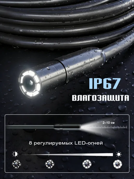 Эндоскоп для смартфона BESCHOO с подсветкой, короткий объект, черный, фото 6