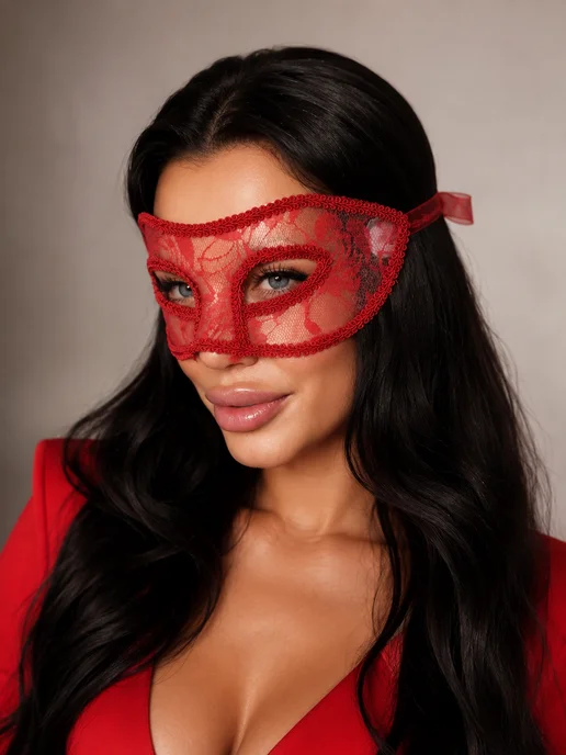 Mirva-Sexy Кружевная карнавальная маска, красный, фото 4