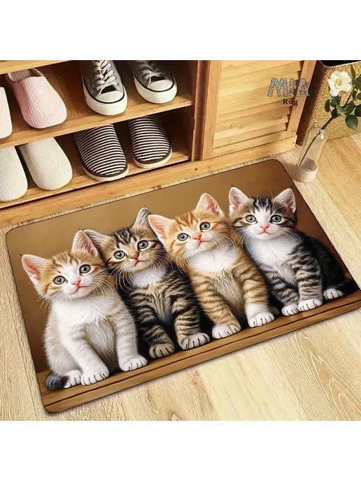 Коврик для прихожей с котятами, полиэстер, 60x90 см, 60x90 см, фото 2