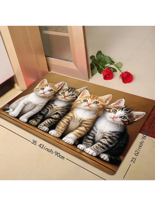 Коврик для прихожей с котятами, полиэстер, 60x90 см, 60x90 см, фото 3