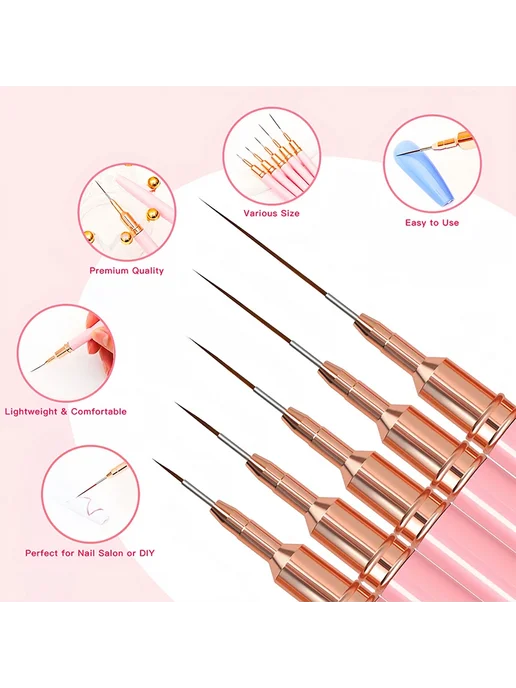 DianaBeauty Набор кистей для дизайна ногтей Pink Set, розовый, фото 5