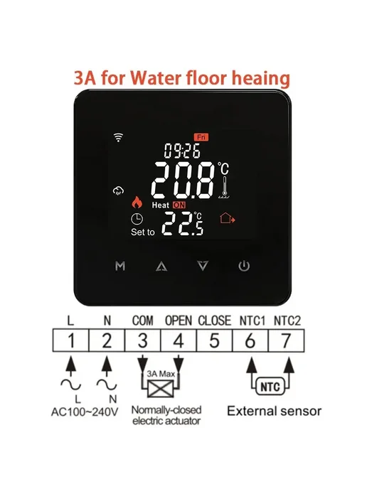 EZAIOT Умный термостат для обогрева пола Water Heating.Black, черный