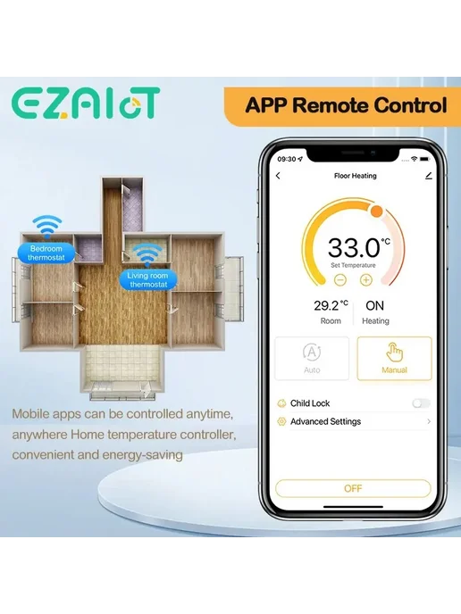 EZAIOT Умный термостат для обогрева пола Water Heating.Black, черный, фото 4