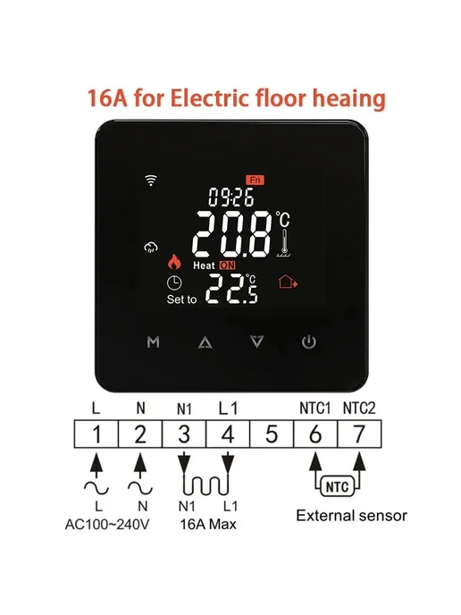 EZAIOT Умный термостат для обогрева пола Electric Heat.White, черный