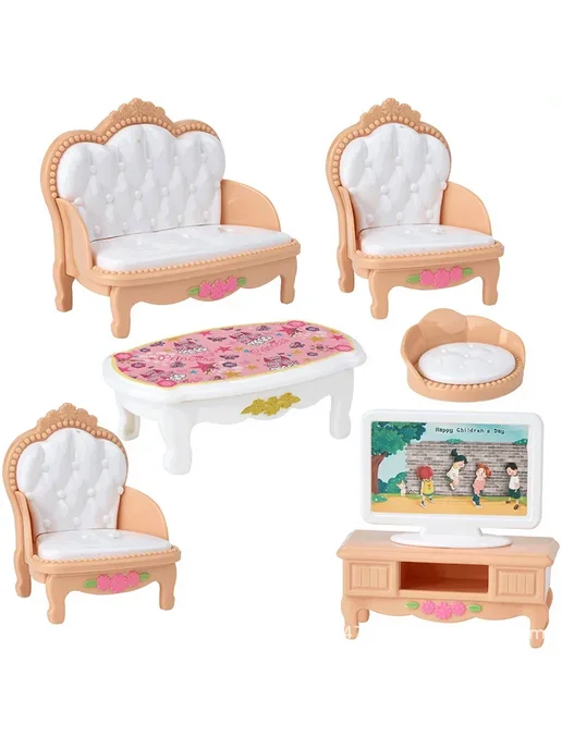 Нет бренда Детский мини-кукольный домик Pink Living Room, розовый, фото 5