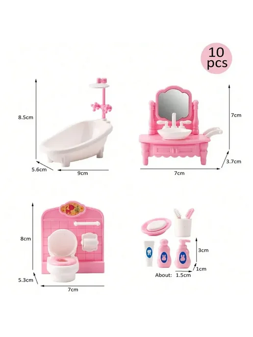 Нет бренда Детский мини-кукольный домик Pink Living Room, розовый, фото 6