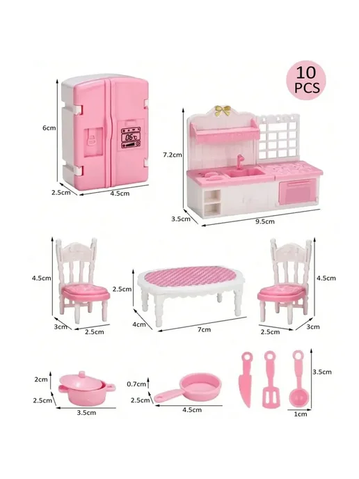 Нет бренда Детский мини-кукольный домик Pink Living Room, розовый, фото 7