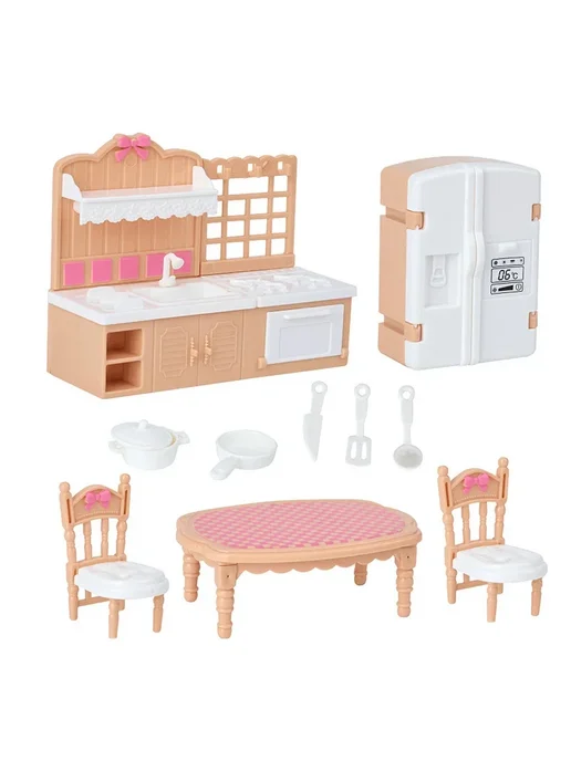 Нет бренда Детский мини-кукольный домик Pink Living Room, коричневый, фото 4