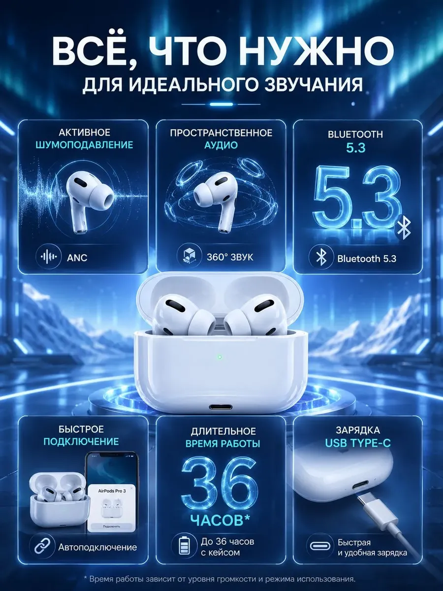 Наушники беспроводные с микрофоном Pods Pro 3 — фото 5
